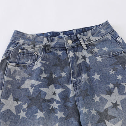 DAXUEN Wide-leg denim jeans with star print and distressed details