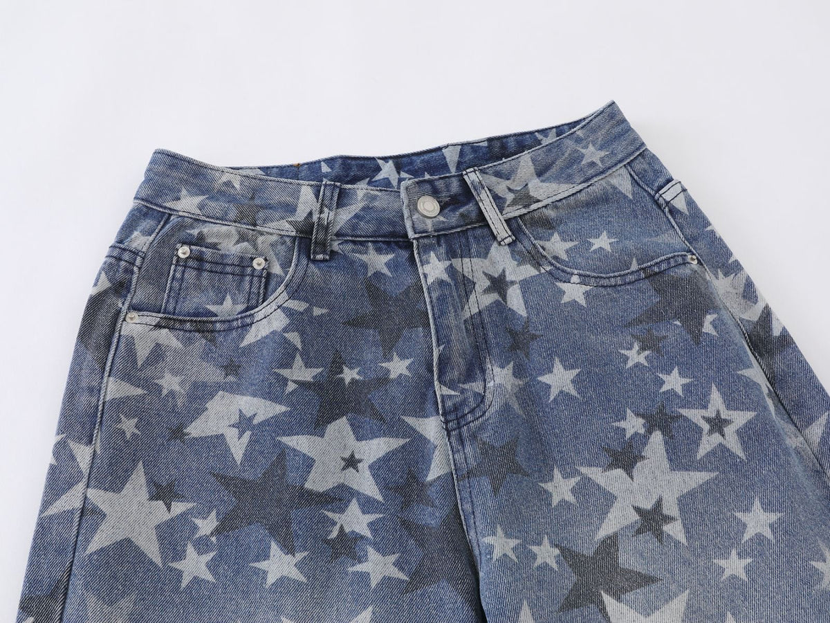 DAXUEN Wide-leg denim jeans with star print and distressed details