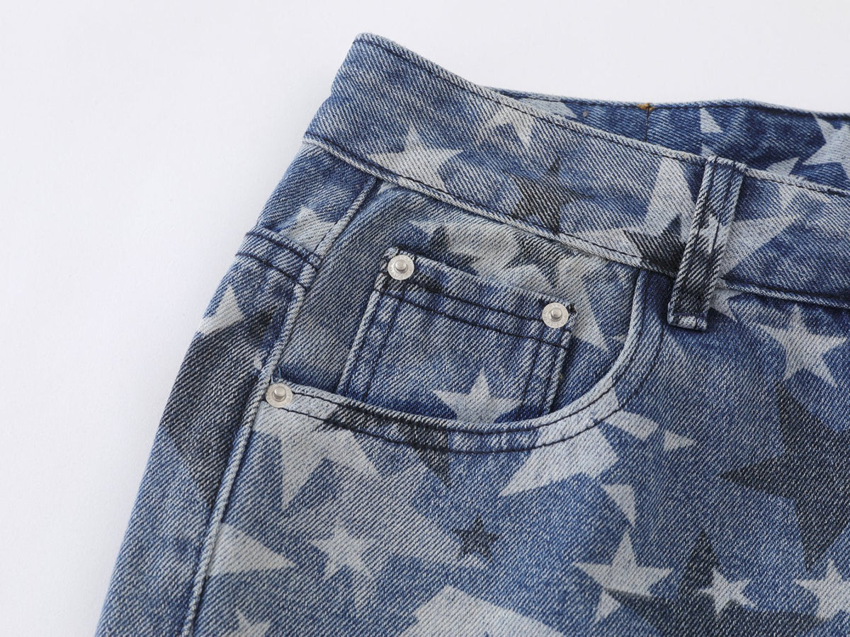 DAXUEN Wide-leg denim jeans with star print and distressed details