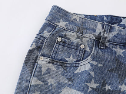 DAXUEN Wide-leg denim jeans with star print and distressed details