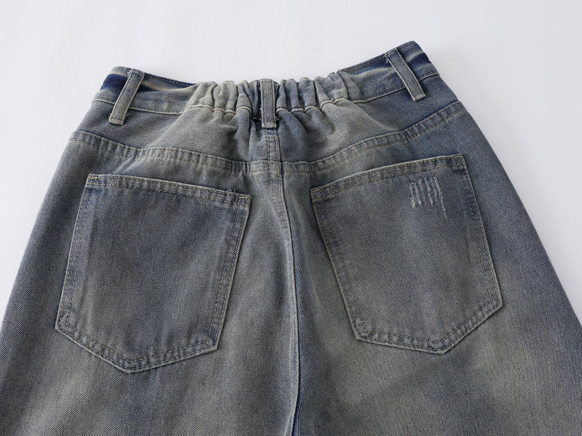 DAXUEN Wide-leg distressed denim pants