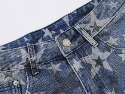 DAXUEN Wide-leg denim jeans with star print and distressed details