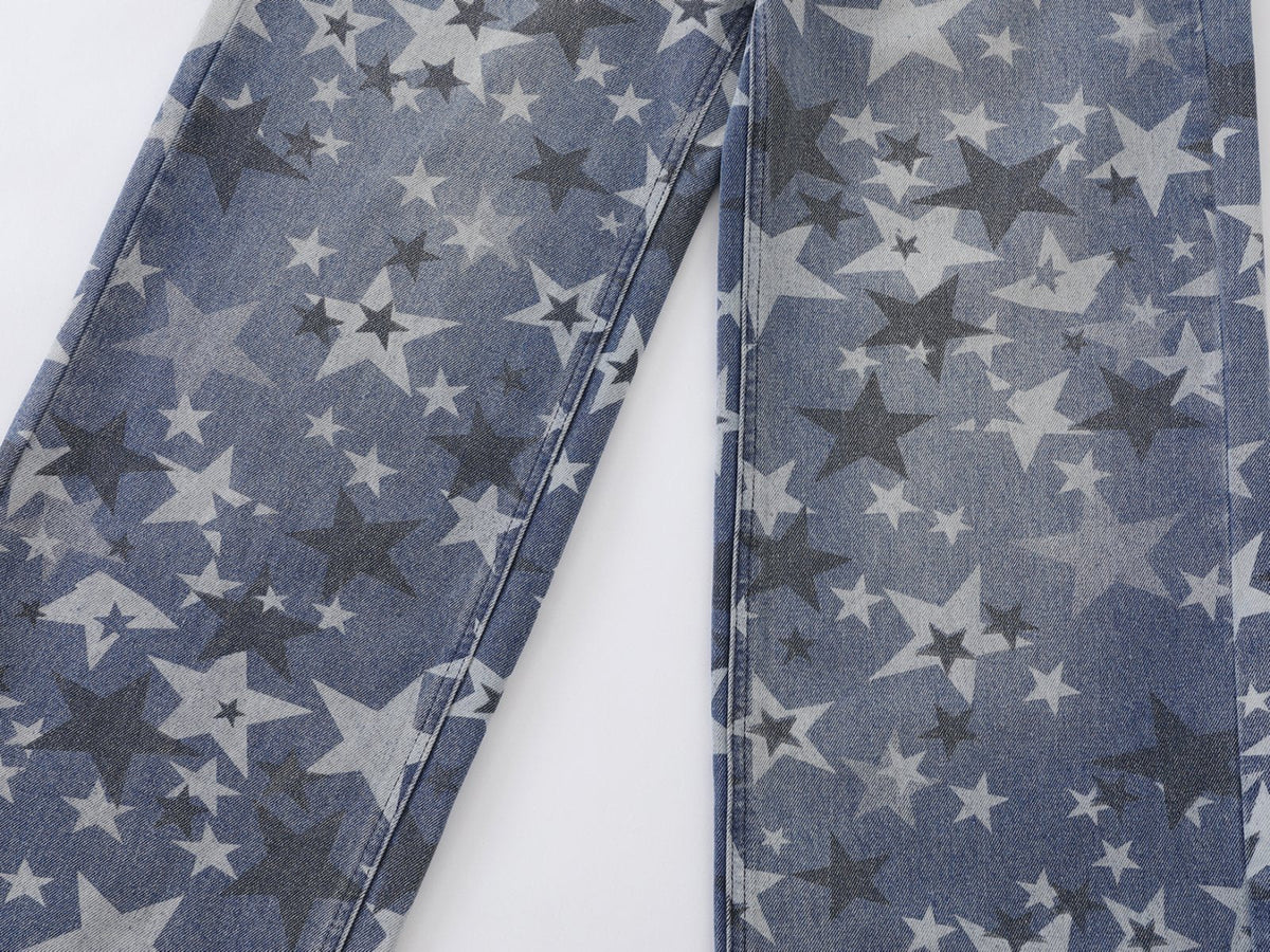 DAXUEN Wide-leg denim jeans with star print and distressed details
