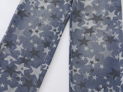 DAXUEN Wide-leg denim jeans with star print and distressed details