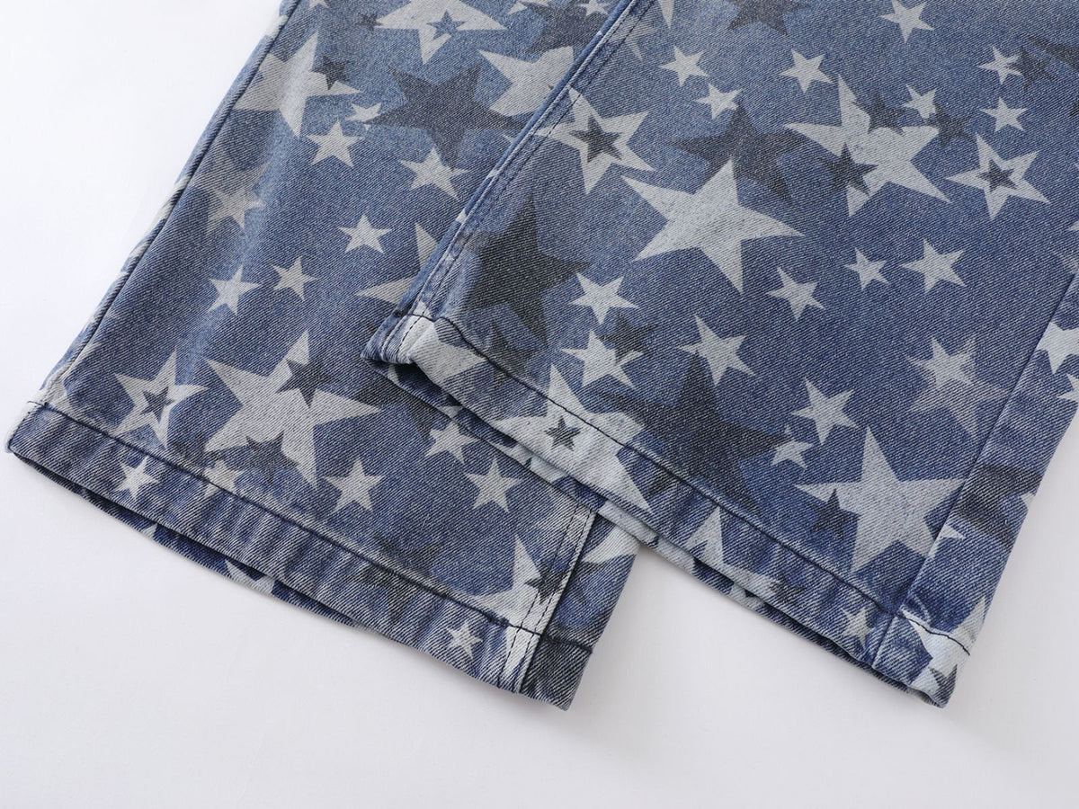 DAXUEN Wide-leg denim jeans with star print and distressed details