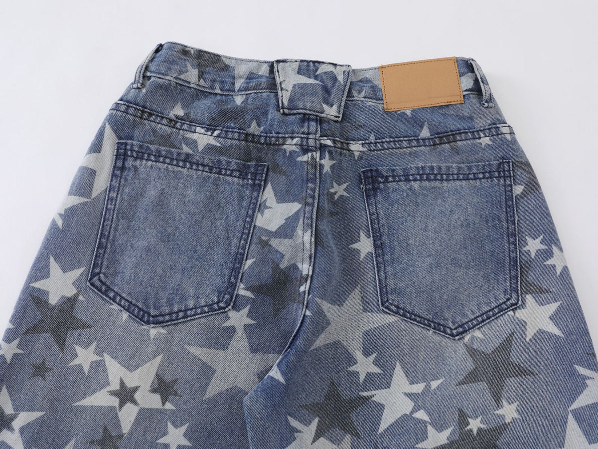 DAXUEN Wide-leg denim jeans with star print and distressed details