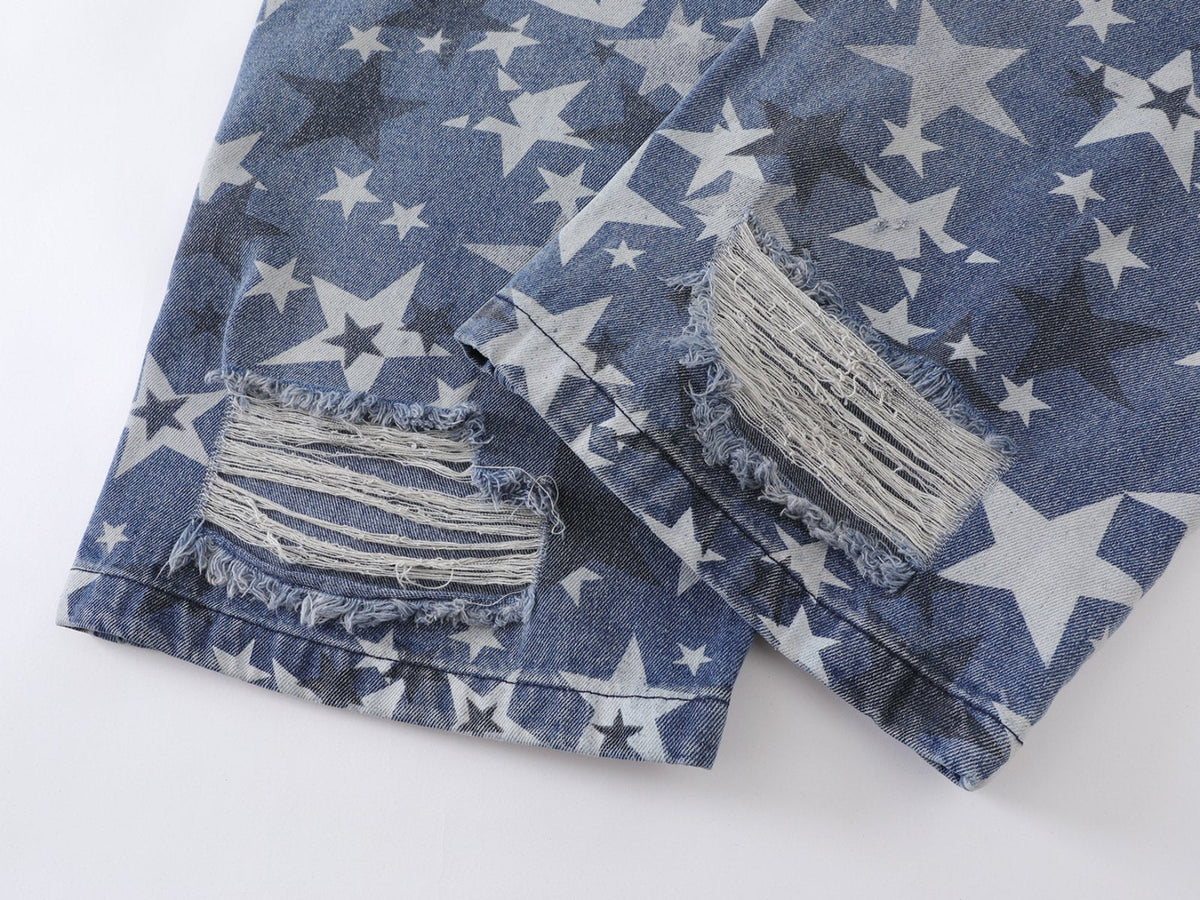 DAXUEN Wide-leg denim jeans with star print and distressed details
