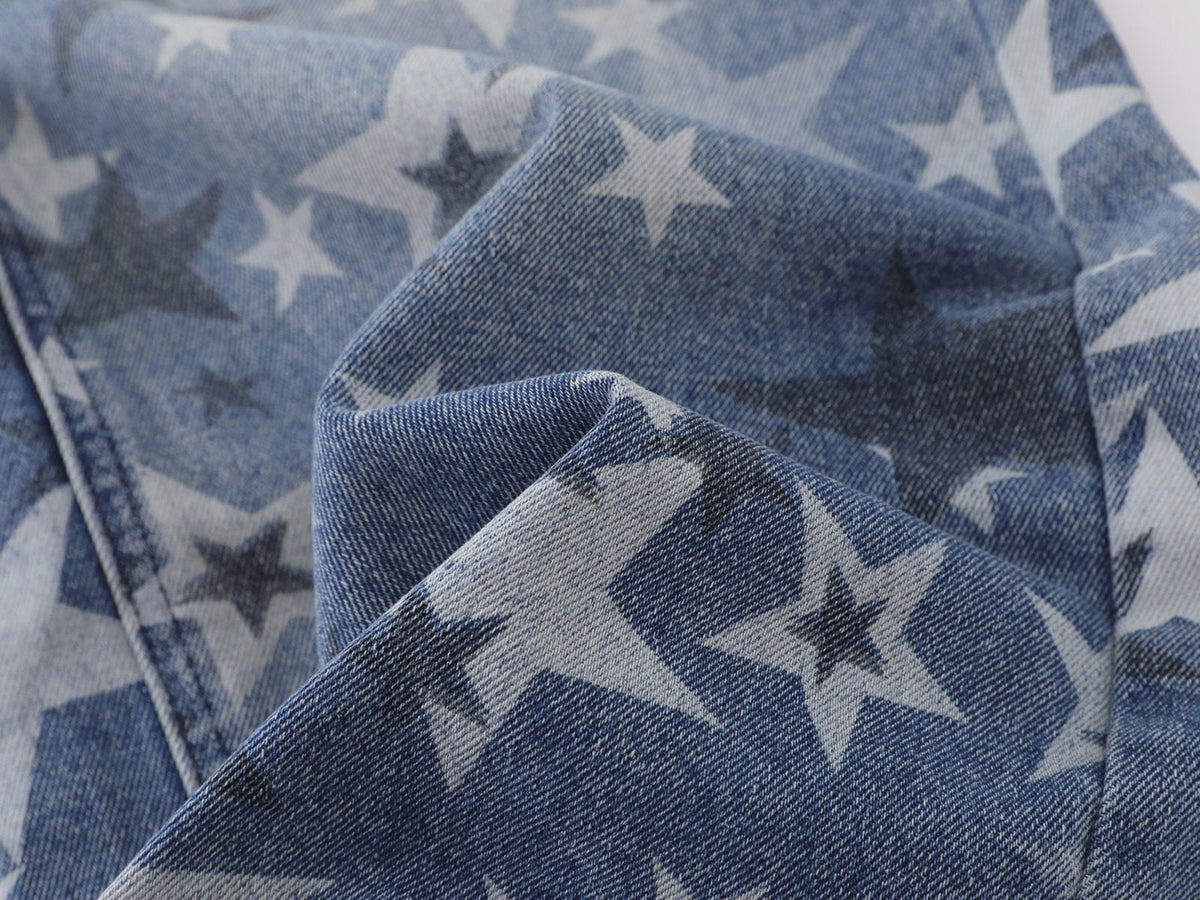 DAXUEN Wide-leg denim jeans with star print and distressed details