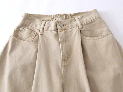 DAXUEN Beige high-waisted wide leg trousers