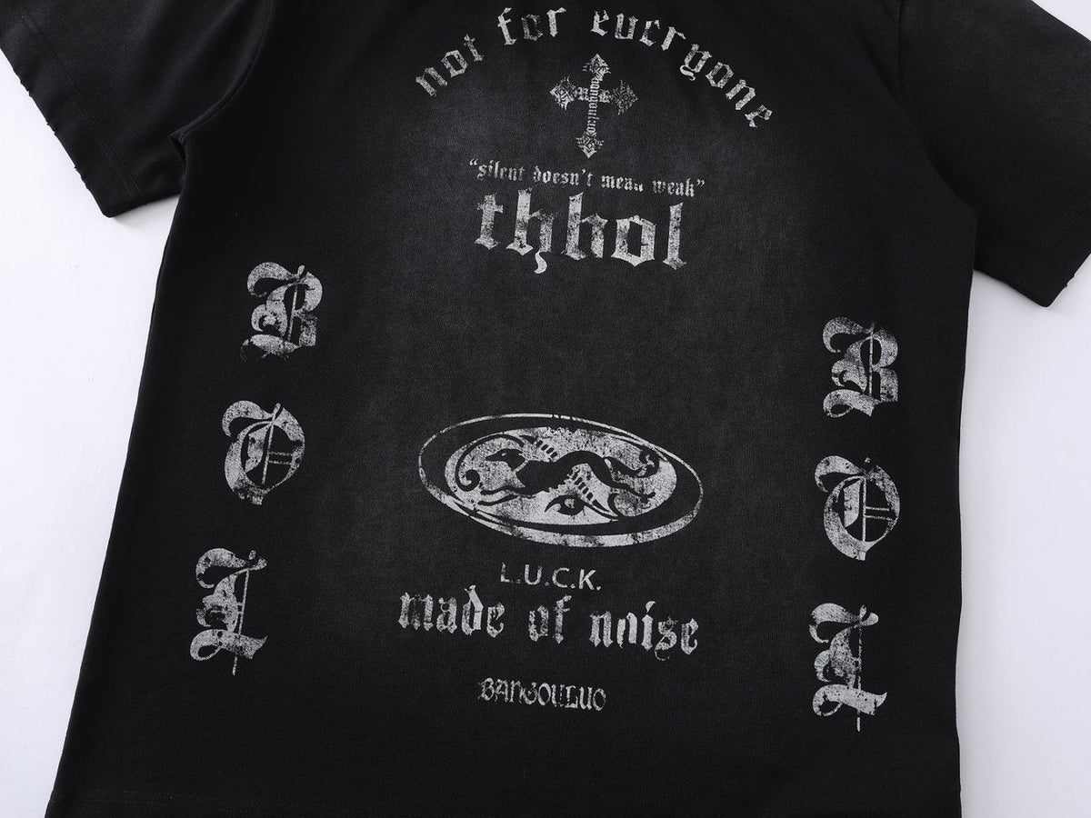 DAXUEN Distressed oversized crew-neck t-shirt with graphic prints