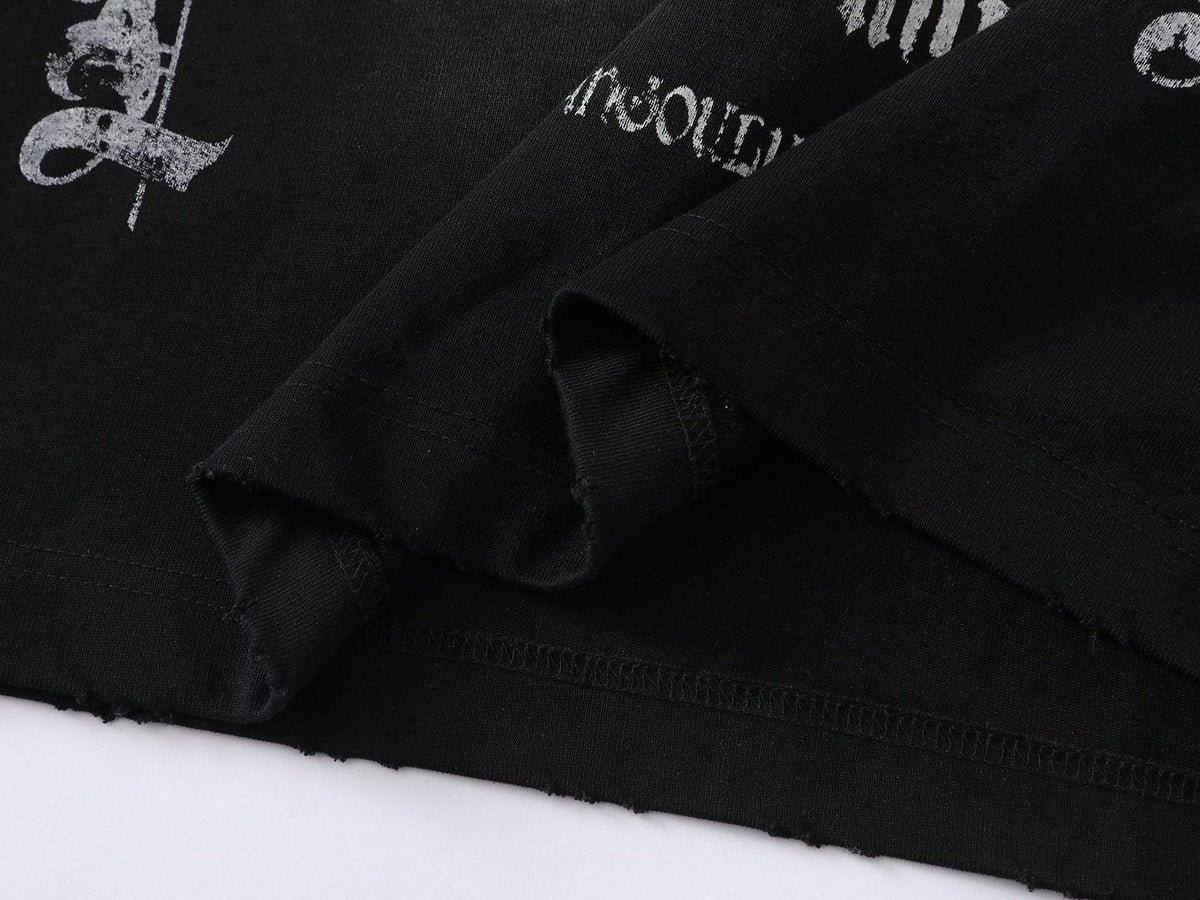 DAXUEN Distressed oversized crew-neck t-shirt with graphic prints