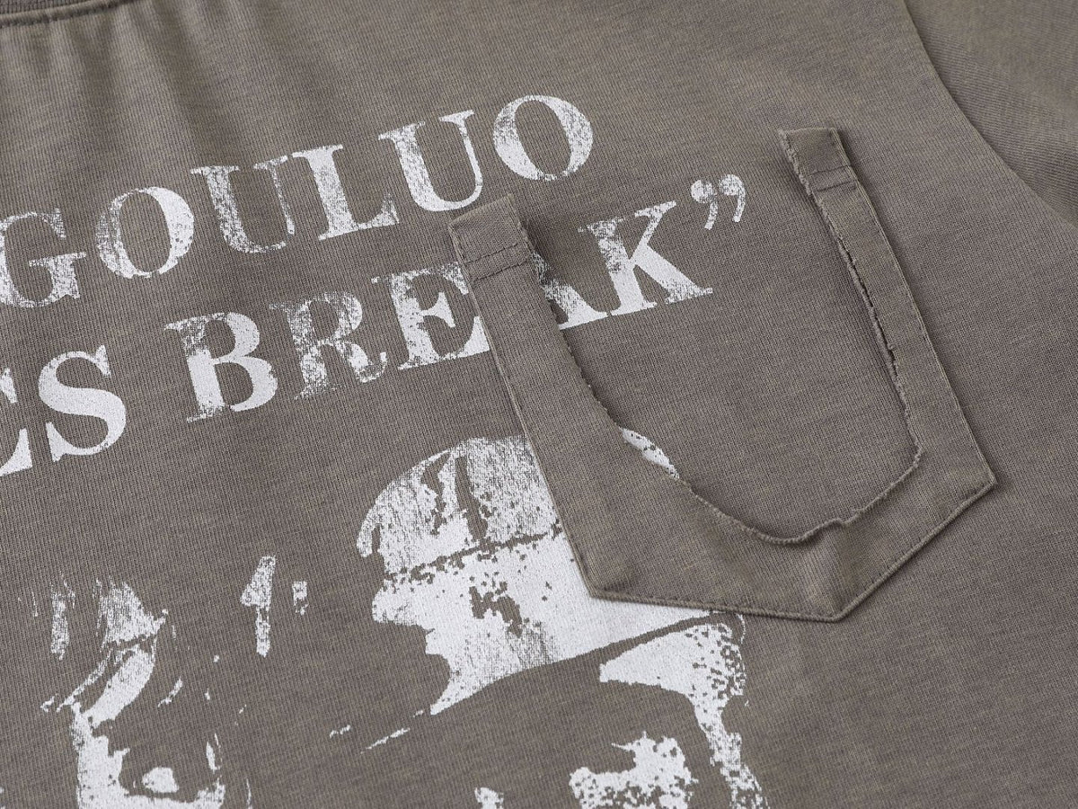 DAXUEN Distressed graphic T-shirt with raw-cut edges