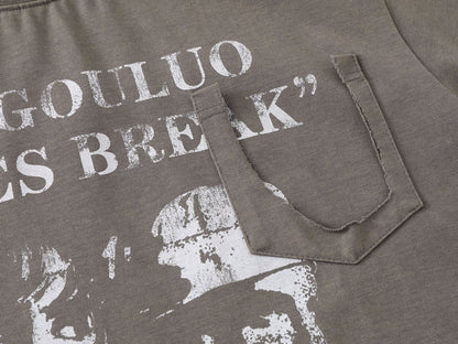 DAXUEN Distressed graphic T-shirt with raw-cut edges