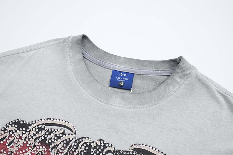 DAXUEN Oversized t-shirt with skull graphic and distressed text