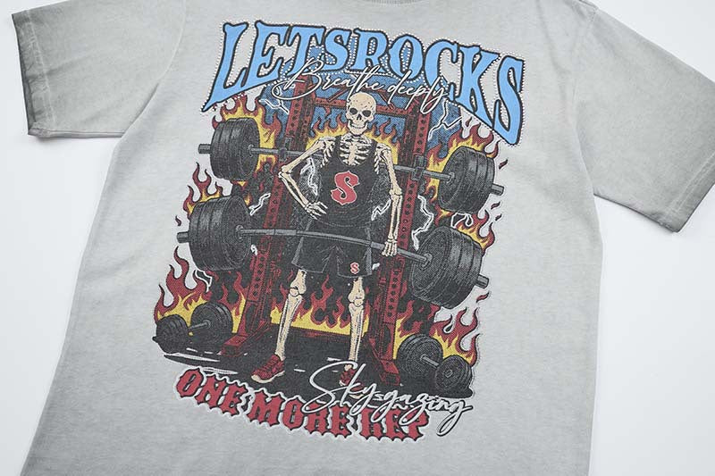 DAXUEN Skeletal graphic crewneck t-shirt with vintage finish