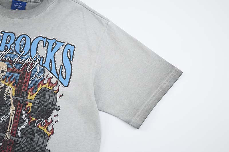 DAXUEN Skeletal graphic crewneck t-shirt with vintage finish