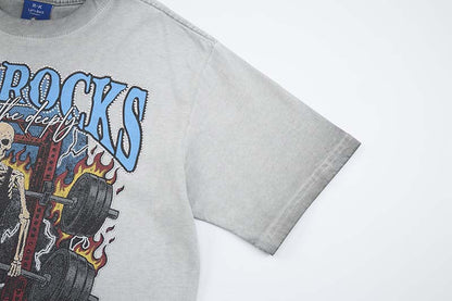 DAXUEN Skeletal graphic crewneck t-shirt with vintage finish