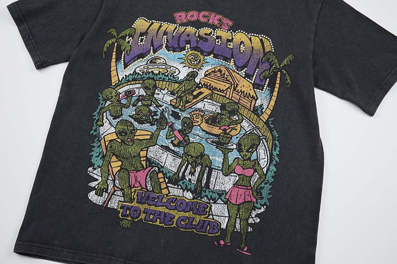 DAXUEN Graphic t-shirt featuring aliens at a pool party