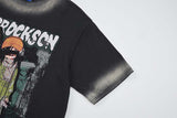 DAXUEN Faded wash crew neck t-shirt with graphic print
