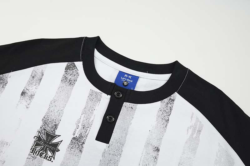 DAXUEN Raglan short-sleeved T-shirt with vertical stripes and graphics