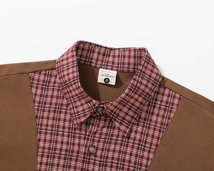 DAXUEN Color-block plaid short-sleeve collared shirt