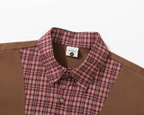 DAXUEN Color-block plaid short-sleeve collared shirt