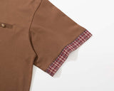DAXUEN Color-block plaid short-sleeve collared shirt