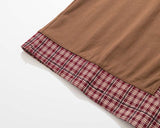 DAXUEN Color-block plaid short-sleeve collared shirt