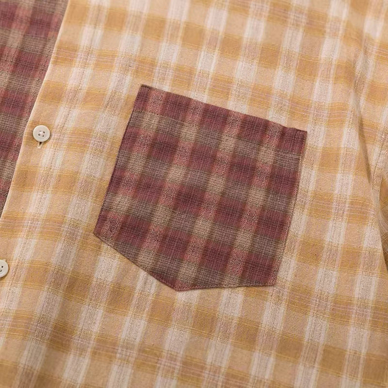 DAXUEN Long sleeve patchwork plaid button-up shirt