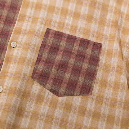 DAXUEN Long sleeve patchwork plaid button-up shirt