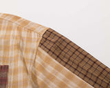 DAXUEN Long sleeve patchwork plaid button-up shirt