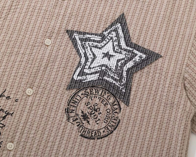 DAXUEN Loose-fitting long-sleeved collared shirt with star graphics