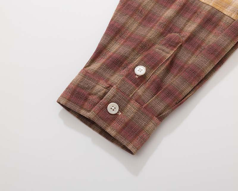 DAXUEN Long sleeve patchwork plaid button-up shirt
