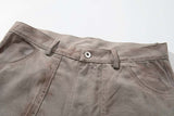 DAXUEN Distressed wide-leg trousers in taupe with paint splatters