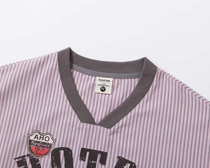 DAXUEN Loose-fitting short-sleeved V-neck T-shirt with graphic