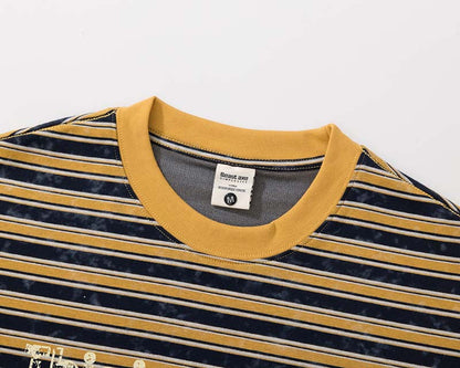 DAXUEN Striped crewneck T-shirt with distressed text print