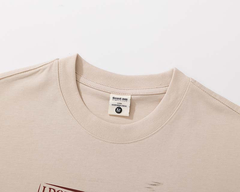 DAXUEN Relaxed-fit crew neck T-shirt with distressed graphic print
