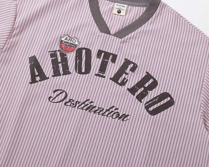DAXUEN Loose-fitting short-sleeved V-neck T-shirt with graphic
