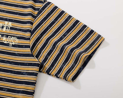 DAXUEN Striped crewneck T-shirt with distressed text print