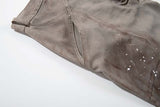 DAXUEN Distressed wide-leg trousers in taupe with paint splatters