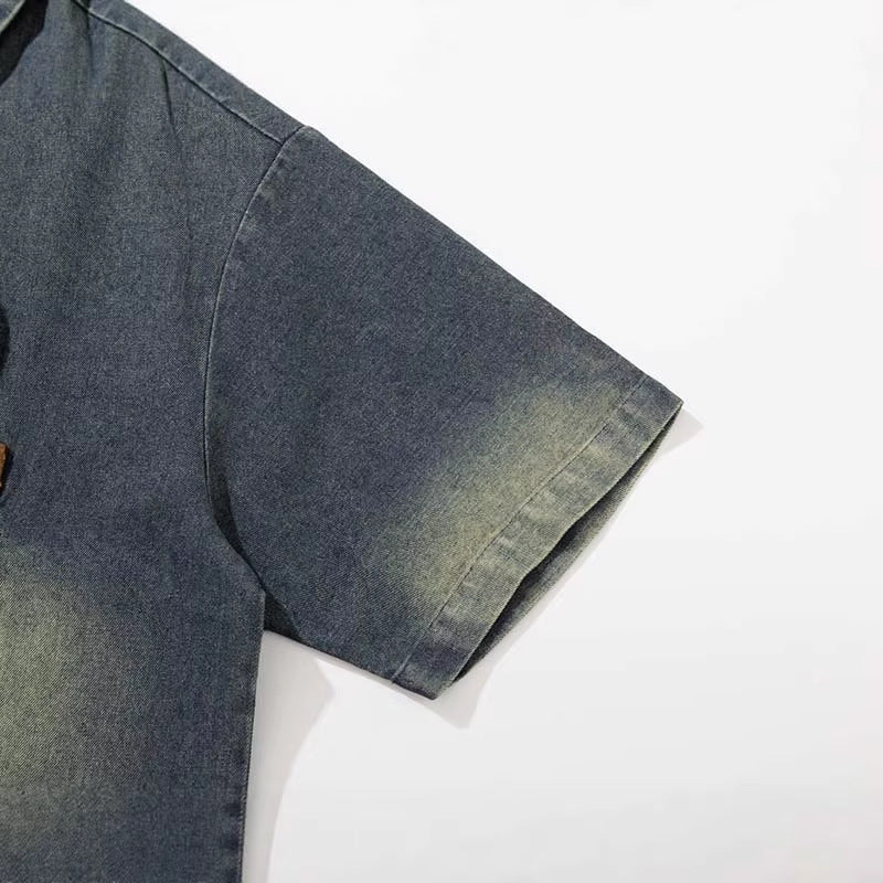 DAXUEN Embroidered denim t-shirt with cityscape design
