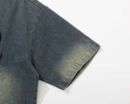 DAXUEN Embroidered denim t-shirt with cityscape design