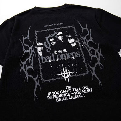 DAXUEN Black short-sleeved waffle knit t-shirt with graphic design