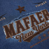 DAXUEN Denim ombre short-sleeve embroidered crewneck tee