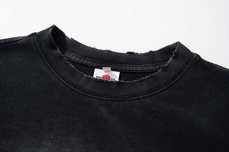 DAXUEN Distressed black graphic t-shirt with raw-edge neckline