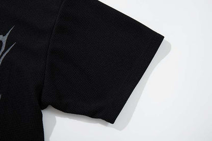 DAXUEN Black short-sleeved waffle knit t-shirt with graphic design
