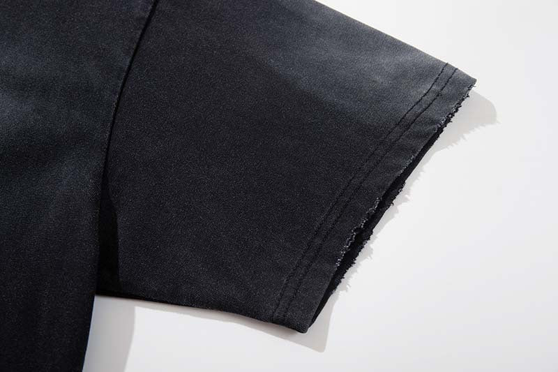 DAXUEN Distressed black graphic t-shirt with raw-edge neckline