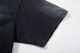 DAXUEN Distressed black graphic t-shirt with raw-edge neckline