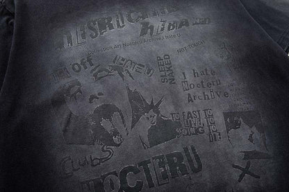 DAXUEN Distressed black graphic t-shirt with raw-edge neckline