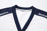 DAXUEN Oversized V-neck T-shirt with contrasting panels and graphics